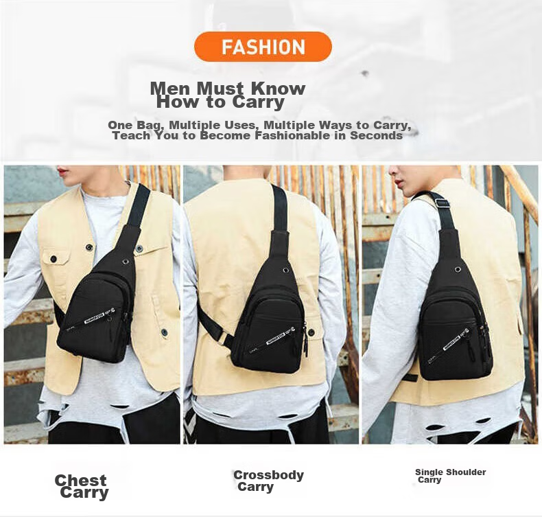 Warrior Men's Large Capacity Single Shoulder Crossbody Bag Casual Commuter Chest Bag Lightweight Sports Sling Bag Travel Small Backpack 4