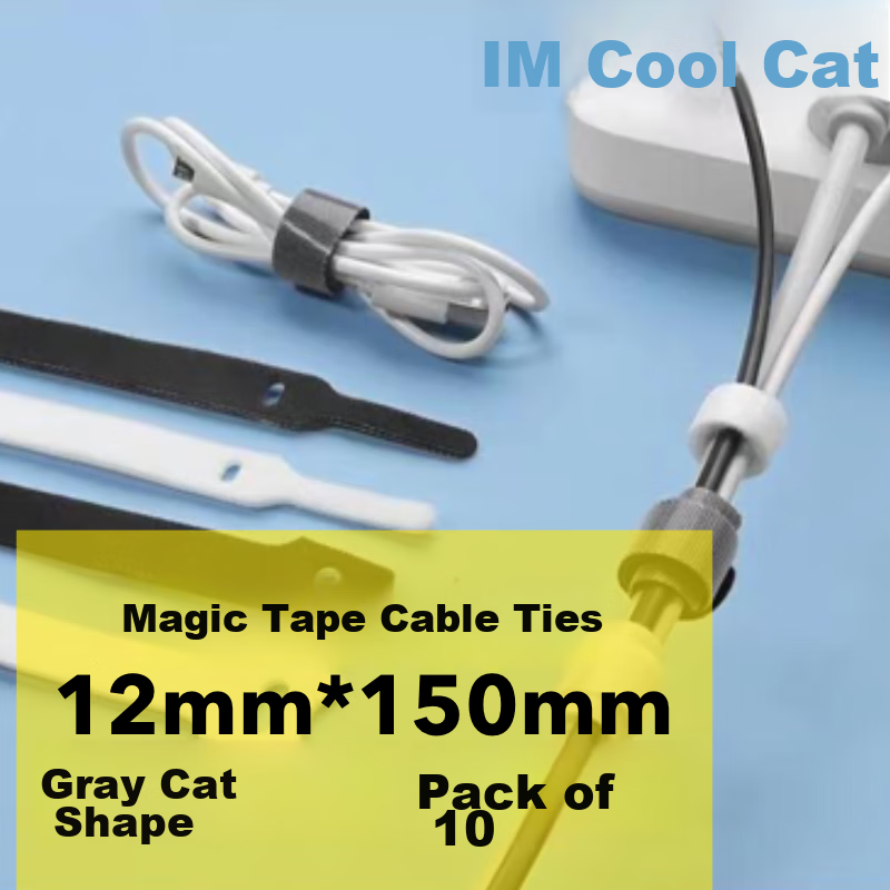 MAIKUQI Cable Management Straps, Velcro Cable Ties, Cable Organizer Clips, Wire Wrap Straps, 10-Pack, 12mm Wide X 150mm Long [Gray]