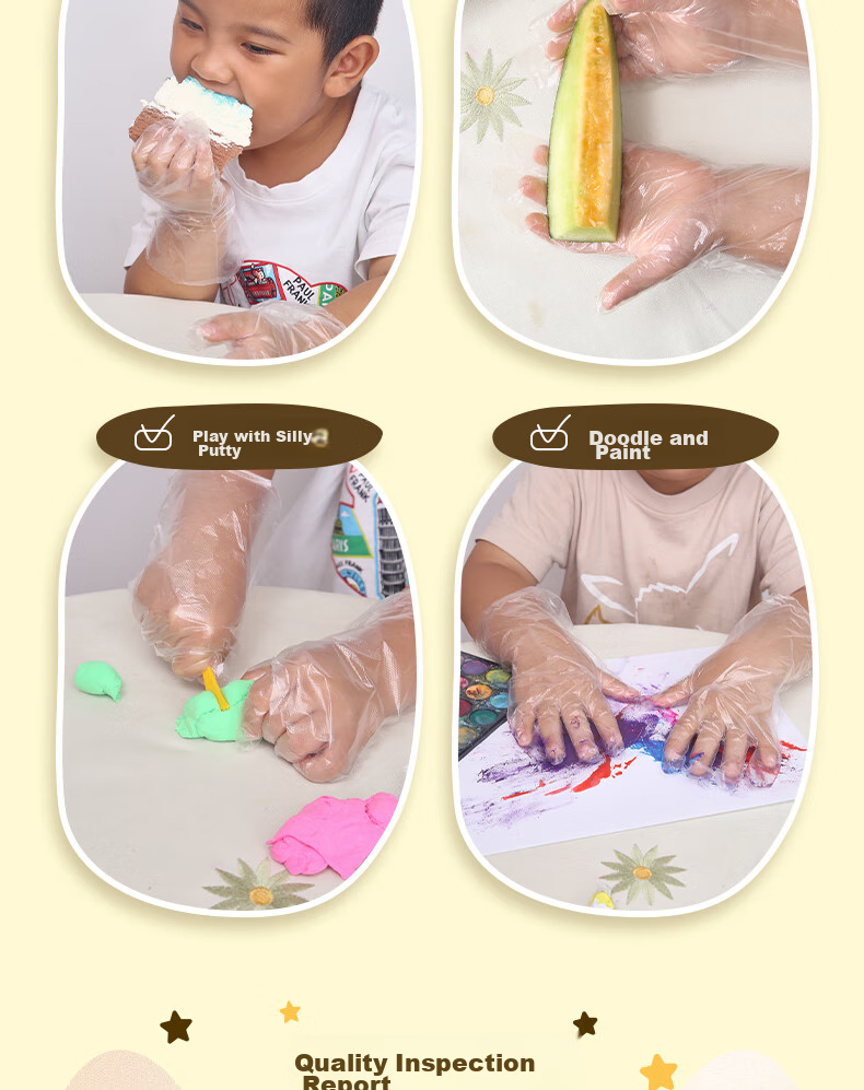YOUAO Children's Disposable Gloves, 200 Pieces, Thickened Food-Grade PE, Leak-Proof, for Kids Aged 3-12, Toddlers And Babies 15