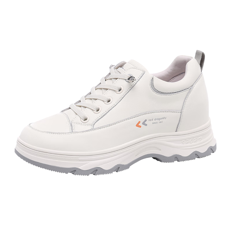 Red Dragonfly Women's White Sneakers Thick Sole Height Increasing Fleece Lined Warm Casual Shoes Women's Ins Style Canvas Shoes C0TTN05121M Beige Gray Size 37