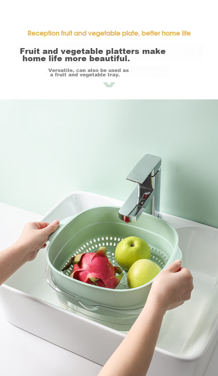 MAXCOOK Vegetable Washing Basket Draining Basket Plastic Double-Layer Vegetable Washing Basin Colander Strainer Basket 1 Basin 1 Strainer Dahong MCPJ3972 8