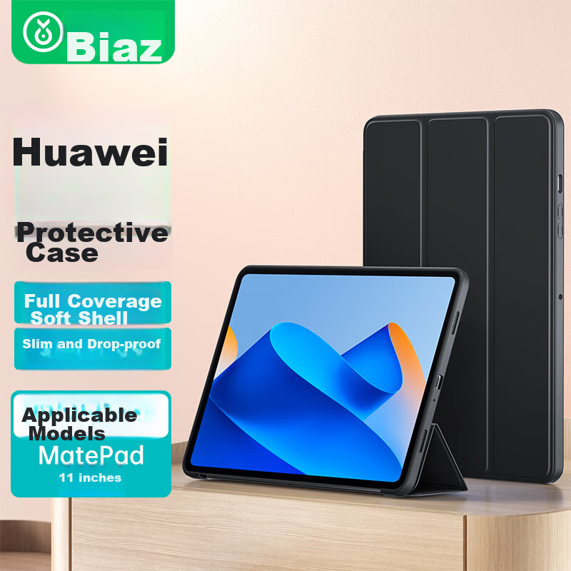Защитный чехол BIAZE для Huawei MatePad 11 дюймов (2023), умный чехол с функцией сна/пробуждения, тонкий противоударный чехол-подставка, молодежный однотонный защитный чехол, элегантный черный