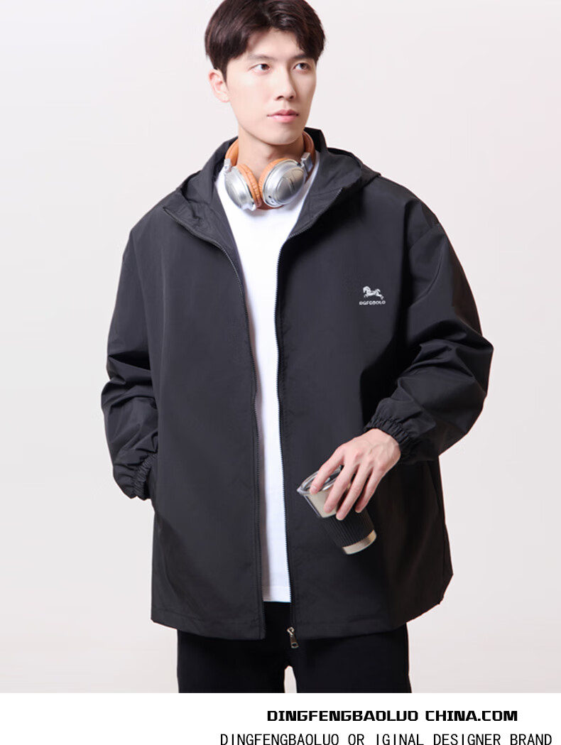 Dingfengbaoluo American-Style Windbreaker Jacket for Men, Spring 2023 New Year Outdoor Coat DFJK01 Black 3XL 3