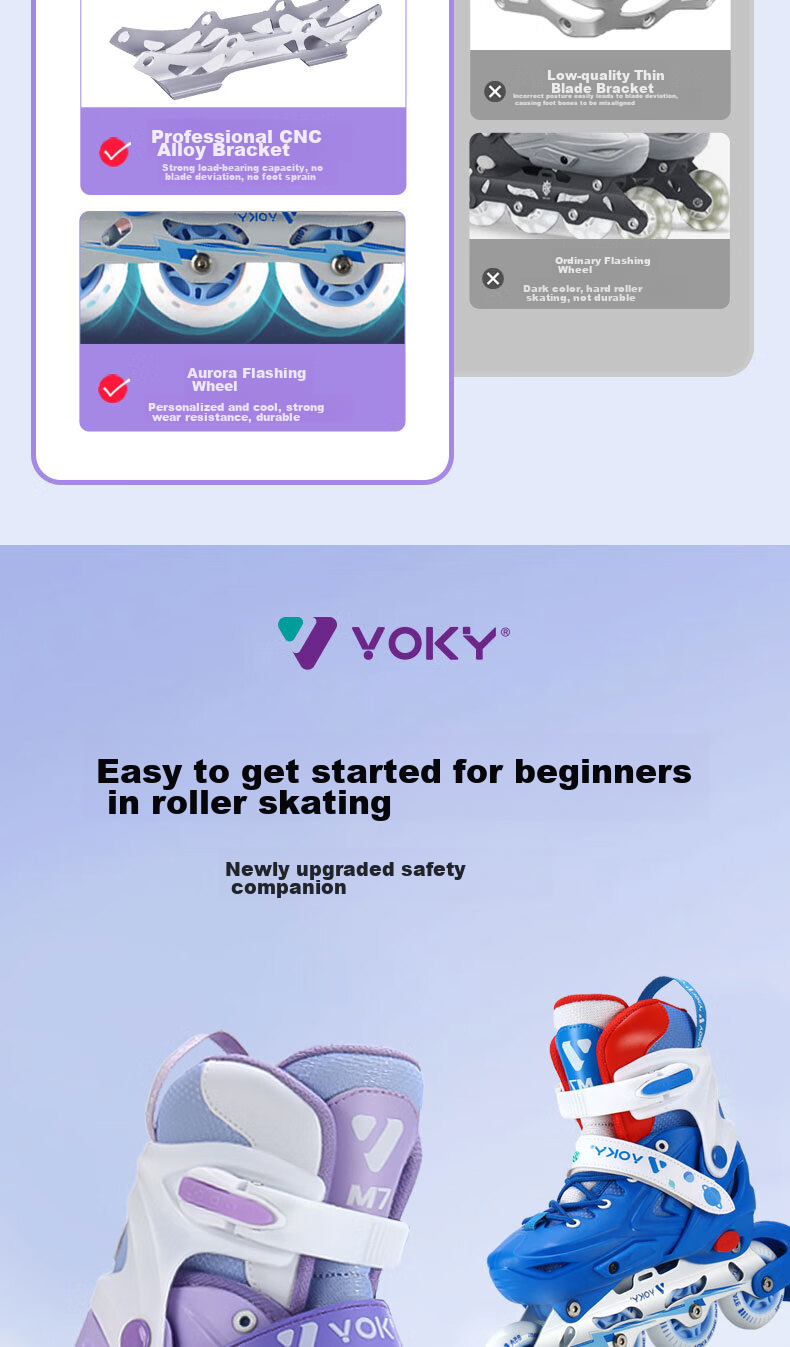 VOKY Roller Skates for Children, Beginners' Inline Skates for Boys And Girls, Adult Roller Skates with Adjustable Sizes, Flashing Wheels 2