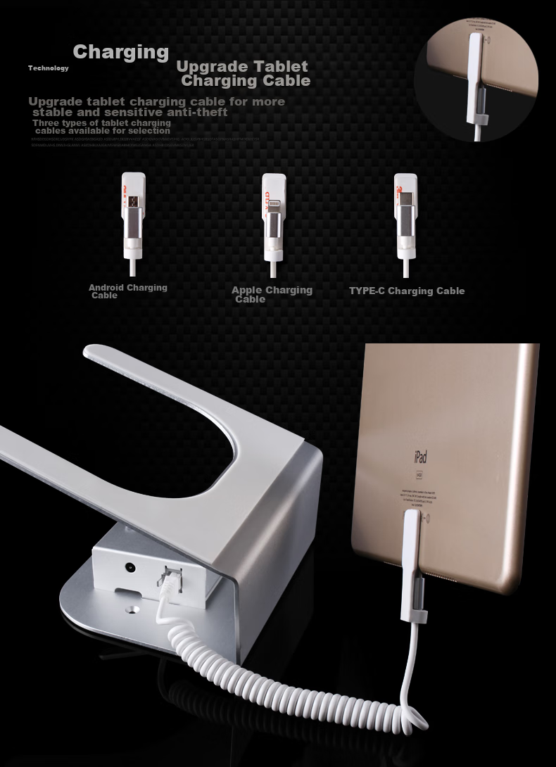 LFang Tablet Anti-Theft Display Stand, Anti-Theft Alarm, Tablet Computer Anti-Theft Chain with Type-C Interface, Large 8