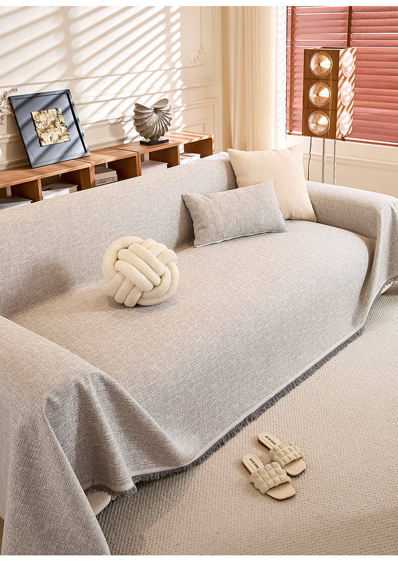Wuyinliangpin Sofa Cover, One-Piece Sofa Slipcover, Full Coverage, Pure Gray Cotton-Like Texture, 180*340cm 1