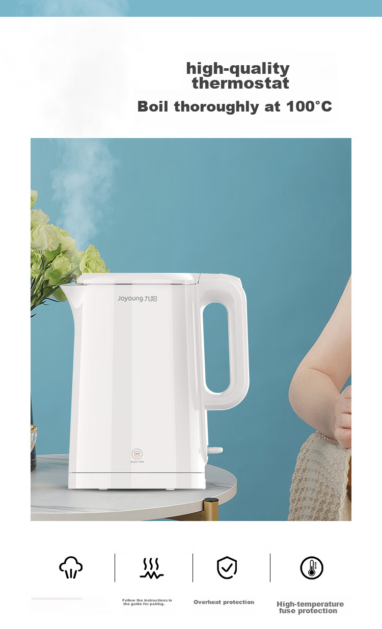 Joyoung Household Electric Kettle, 1.5L Capacity, Double-Layer Kettle Body, Hot Water Boiler 6