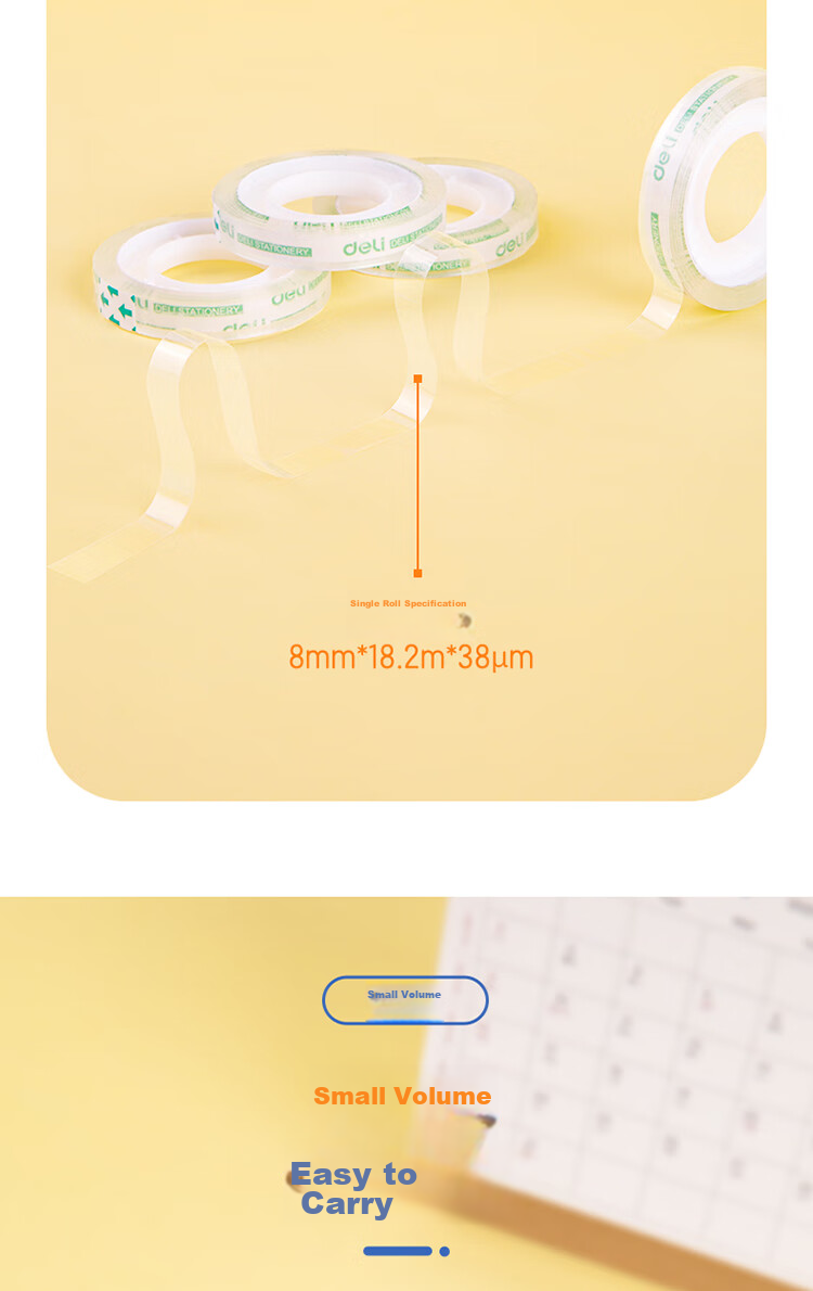 Deli Strong Transparent Tape, 8mm*20y High Adhesive Small Tape, Back-To Essential School Supplies, Error Correction Student Stationery, 12 Rolls/tube, Office Supplies, 30000 7