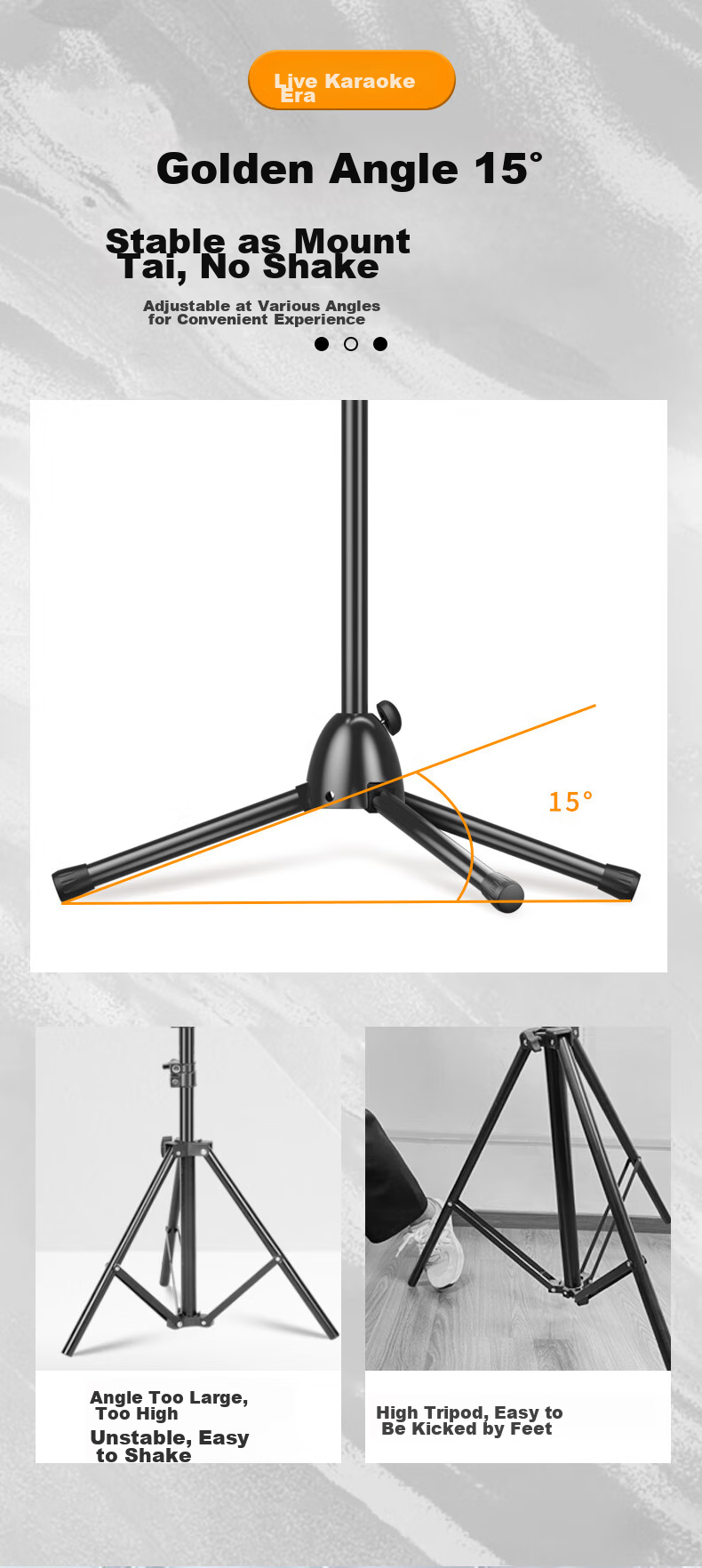 NINTAUS HY-106 Microphone Stand, Floor-Standing Live Streaming Steel Tube Body, Telescopic Tripod, Recording Stage Stand, Single Pole with U-Shaped Clamp, Butterfly Clamp, And Flat Clamp 10