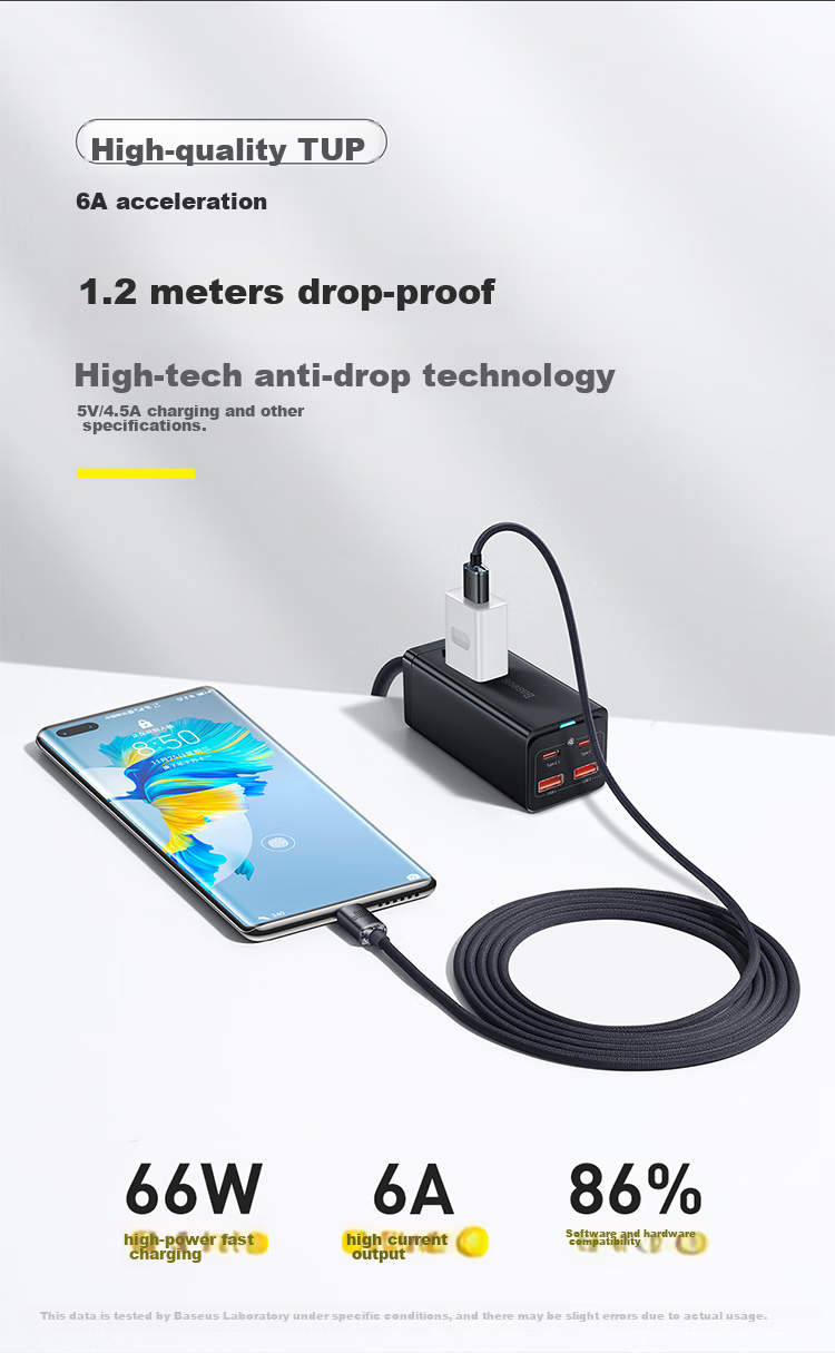 Baseus Type-C Data Cable Compatible with 66W Huawei 6A Charging Cable for Huawei Mate70Pro/P600/500 Honor 100W Super Fast Charging, 2 Meters Blue 5