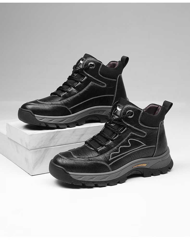 RED DRAGONFLY Leather Boots, Durable Outdoor Martin Boots for Men, Casual Fleece-Lined Snow Boots, Cotton Boots for Men, C0TT07631 2