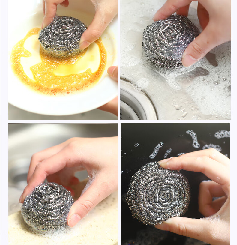 BASUN Steel Wool Scrubber, Pack of 8, Kitchen Dish Cleaning Ball, Pot Scrubber, Degreaser And Stain Remover 9