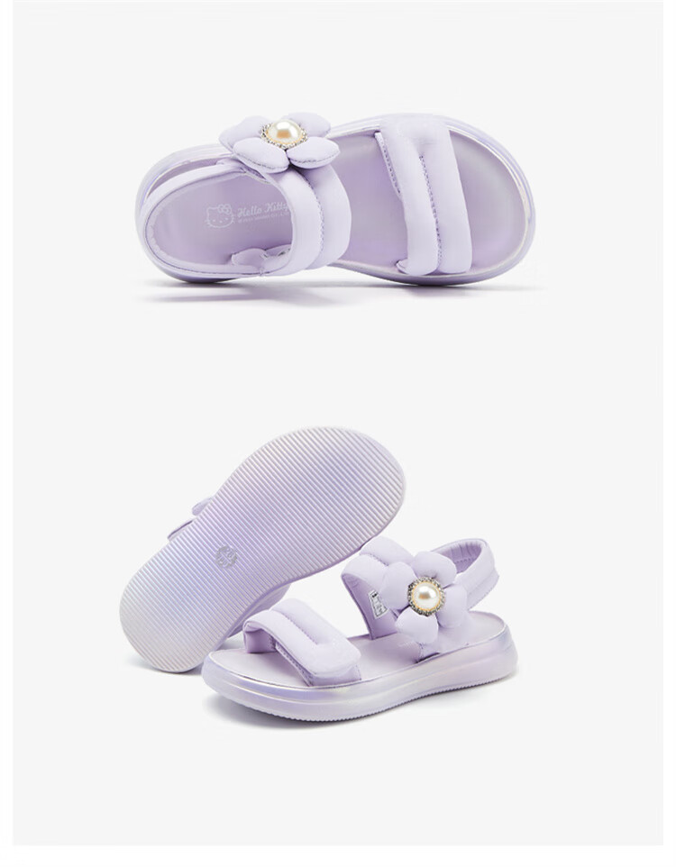 HELLOKITTY Girls' Sandals, Summer Princess Flower Style with Single Strap, Trendy Open-Toe Beach Sandals, 6823 Pink, Size 32 8