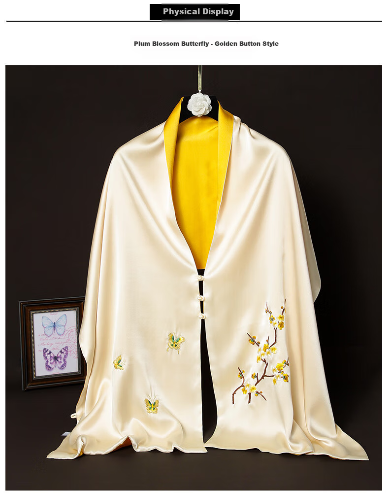 Hangsi Mansion Su Embroidery Silk Scarf Shawl Mulberry Silk Luxury Set Birthday Holiday Gift for Mom - Butterfly Green 14