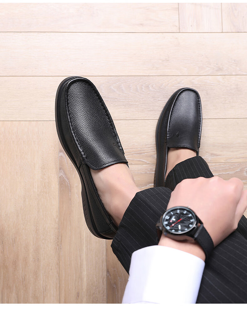 Hongqingting Leather Men's Slip-On Shoes, Business Casual Shoes for Men, Brand Loafers, WLA240081, Black, Size 41 4