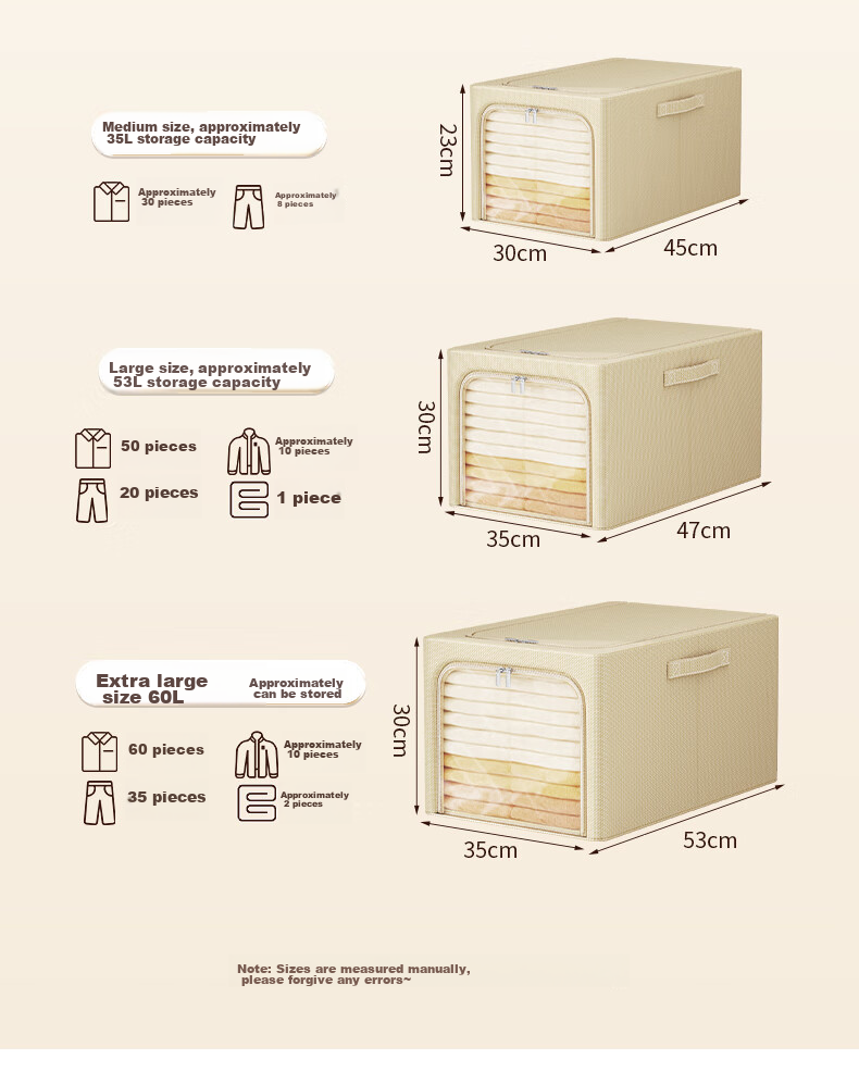 Bangnimeijia Extended Clothing Storage Box, Tianshan Cotton Linen Wardrobe, Large Clothes Gap Storage Box, Cream Yellow, Medium Size 7