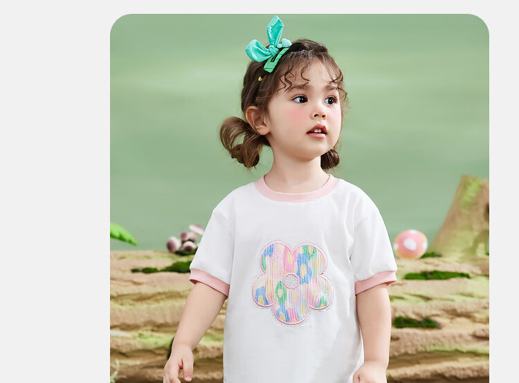 ASK JUNIOR Children's Clothing Set, Girls' Summer Outfit, Toddler Short-Sleeve Wide-Leg Pants, Sports Casual Two-Piece Set, Floral Pattern, Size 130 16