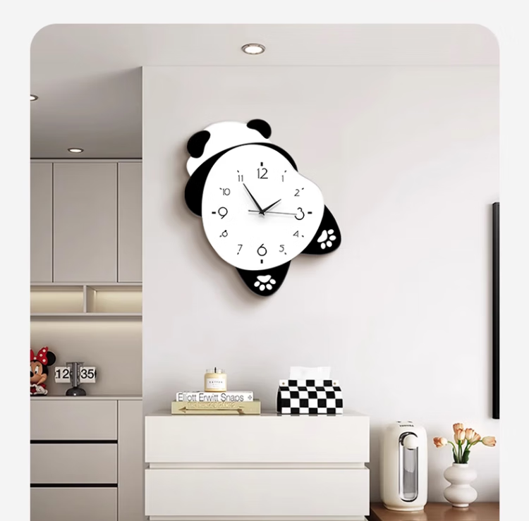 Mao Jiu Jiang 2026 New Panda Wall Clock Modern Minimalist Cream Style Living Room Creative Home Clock 6