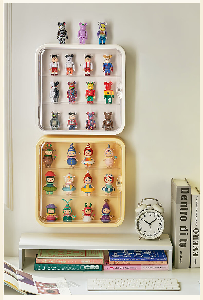 JEKO&JEKO Blind Box Display Case, Transparent Figurine Storage Box, Labubu Pop Mart Wall-Mounted Display Stand, Cream White 5