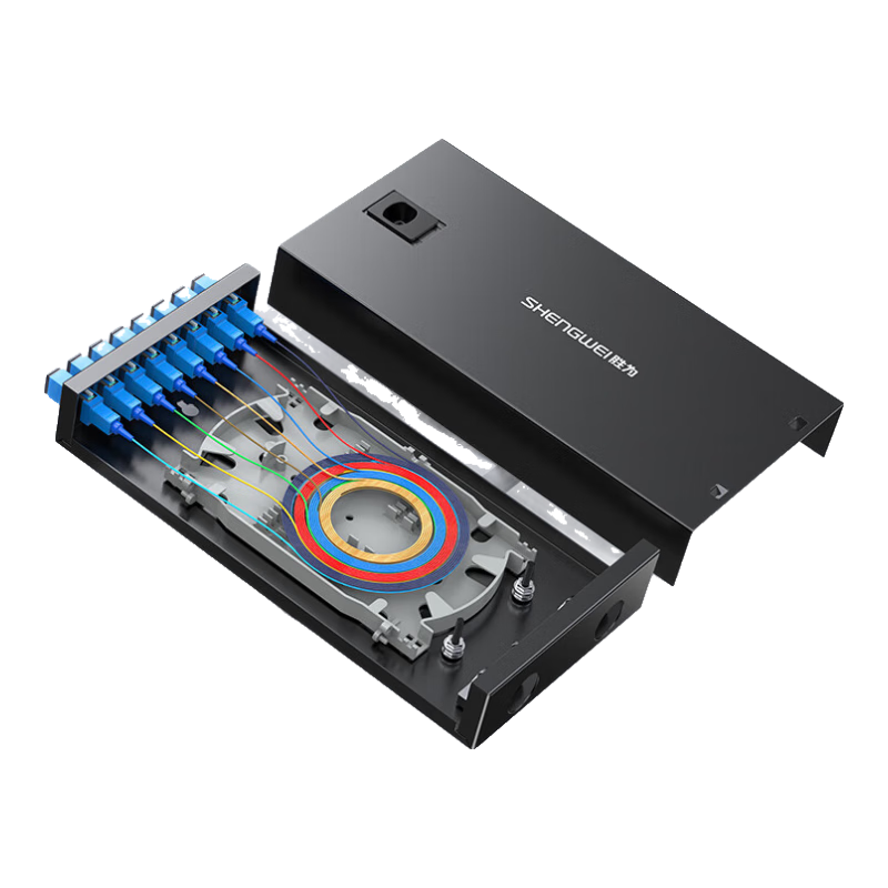 Shengwei Fiber Optic Terminal Box, 8 Ports 8 Cores Single-Mode SC Fully Equipped Pigtail Flange Plate, Desktop Fiber Optic Fusion Splice Box, Fiber Optic Splice Tray Wiring Rack, FWBO-188S