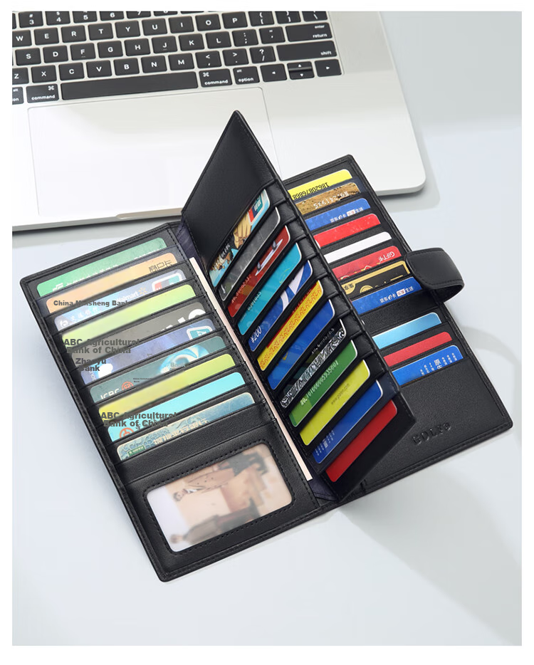 GOLF Card Holder for Men, Top-Grain Leather, Multi-Slot Large Capacity, Bank Card Pouch, Anti-Theft Long Wallet, ID Holder, Business Money Clip, 5V718394J Black 7