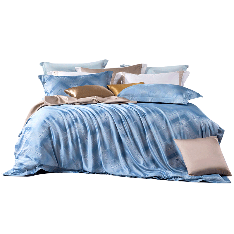 FUANNA Four-Piece Bedding Set, Luxurious Jacquard Four-Piece Bedding Set, Elegant Bedsheet And Duvet Cover, 203*229cm, Light Blue