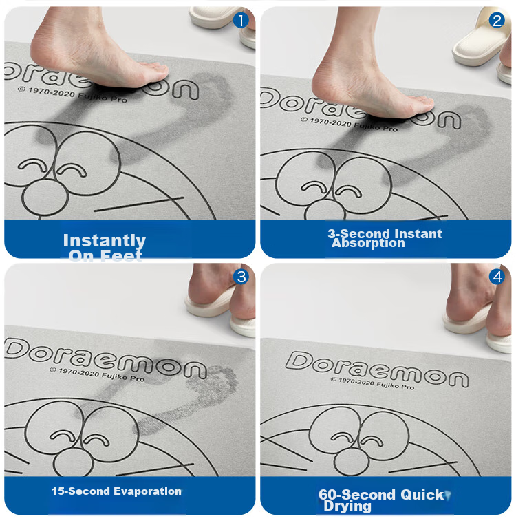 Da Jiang Doraemon Co-Branded Hard Diatom Mud Water-Absorbent Bath Mat Bathroom Door Floor Mat Toilet Mat 39x60cm 7