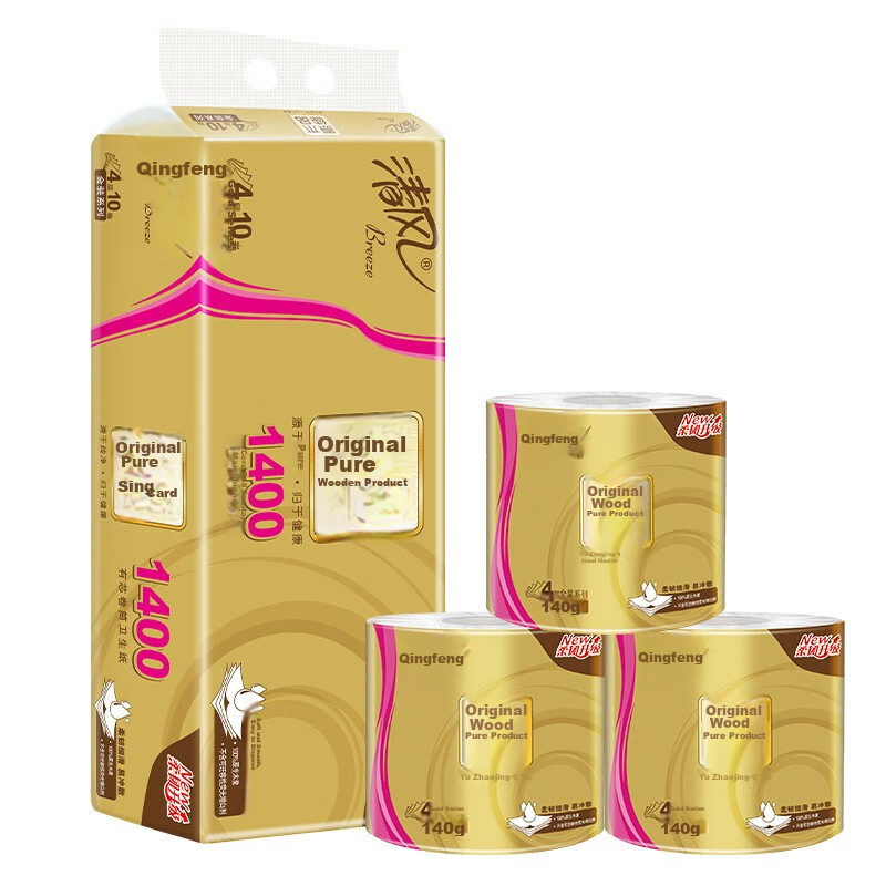 APP Core Roll Toilet Paper, Natural Wood Gold Edition, 4-Ply, 140g*10 Rolls, Bathroom Tissue, Toilet Paper, Roll Paper, Single Pack