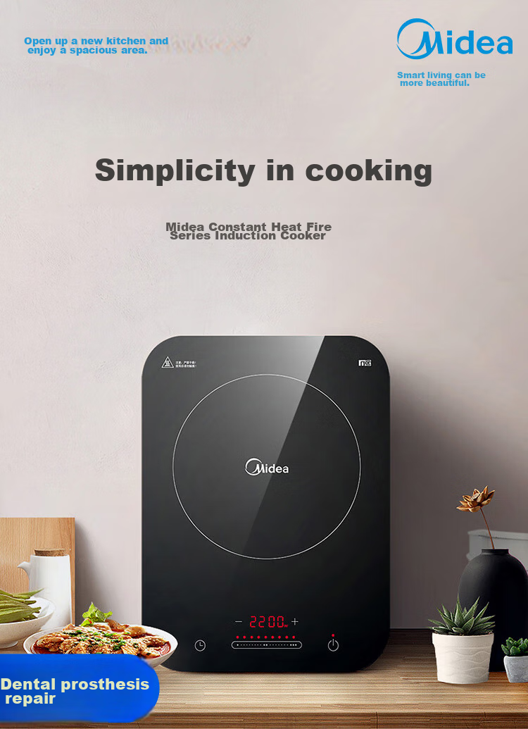 Midea Induction Cooker Ceramic Cooktop, High-Power Household 2200W, Constant Even Heat Technology, Smart Timer, Hot Pot And Stir-Fry Set with Microcrystalline Panel C22-WH2237 1