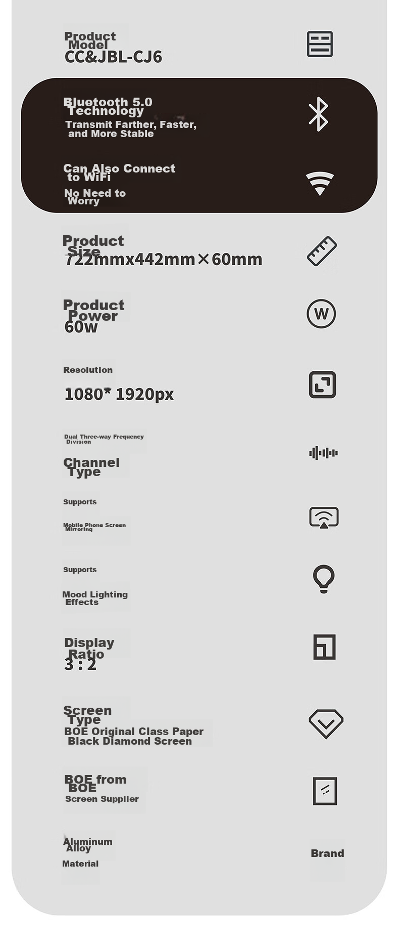 CC&JBL Time Album Floating Lyrics Speaker Electronic Photo Frame Floating Subtitles Bluetooth Speaker Home Desktop Calendar Frame Smart Home Birthday Gift for Men and Women 15