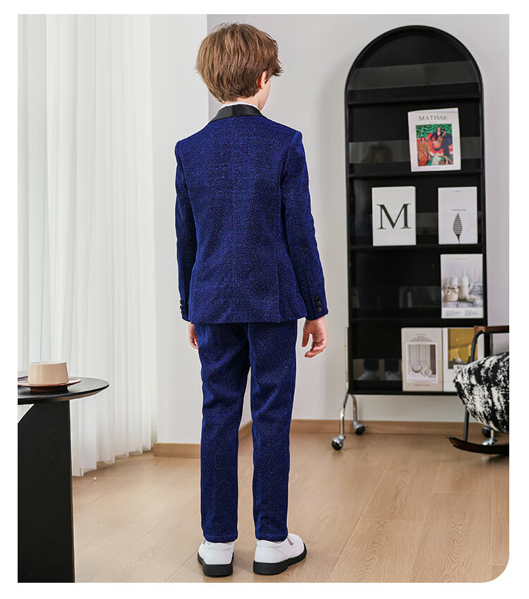 LUOBOBEIBEI Children's Formal Wear Autumn And Winter Suit Set, Stylish British-Style Suit for Stage Performances And New Year Visits, Blue Four-Piece Set, Size 110 6