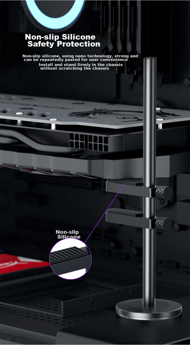 LinkStone Graphics Card Support Bracket, GPU Stand, Desktop Computer Graphics Card Support Rod, Single Bar, Anti-Bend GPU, Magnetic Base, Adjustable Height, Metal Material 3
