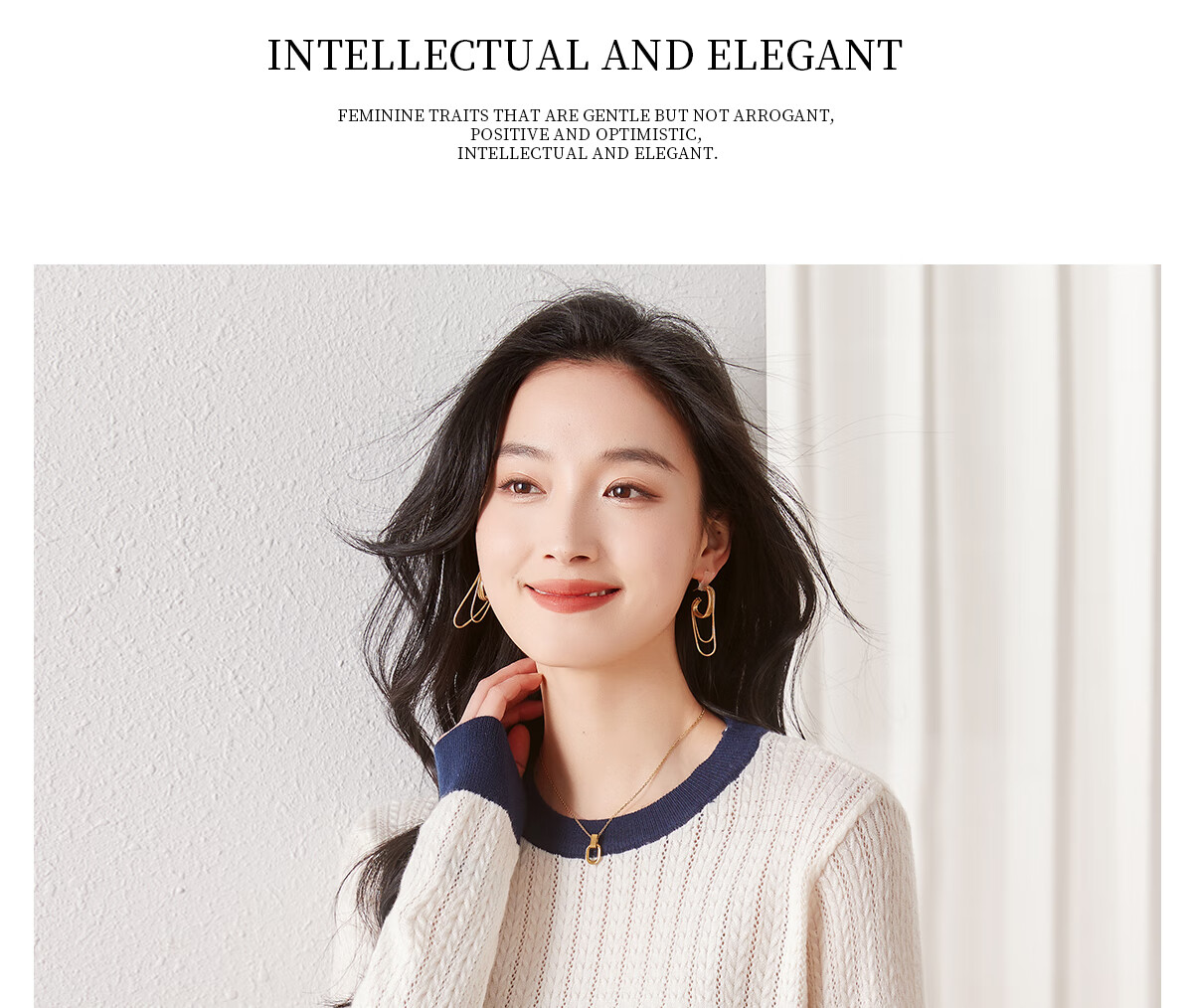 Chushen Spring And Autumn Knitted Sweater for Women, Fashionable Color-Block Round Neck Pullover Versatile Sweater Top S13KZ3554 White 13