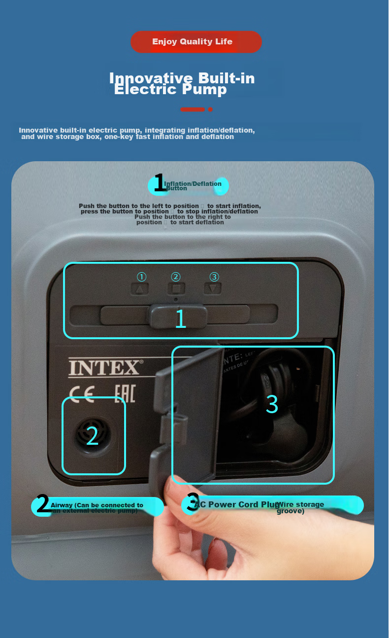 INTEX 64116 Electric Pump Inflatable Bed with Pillow, Air Mattress for Home Nap, Outdoor Tent Pad, Folding Bed CT1 11