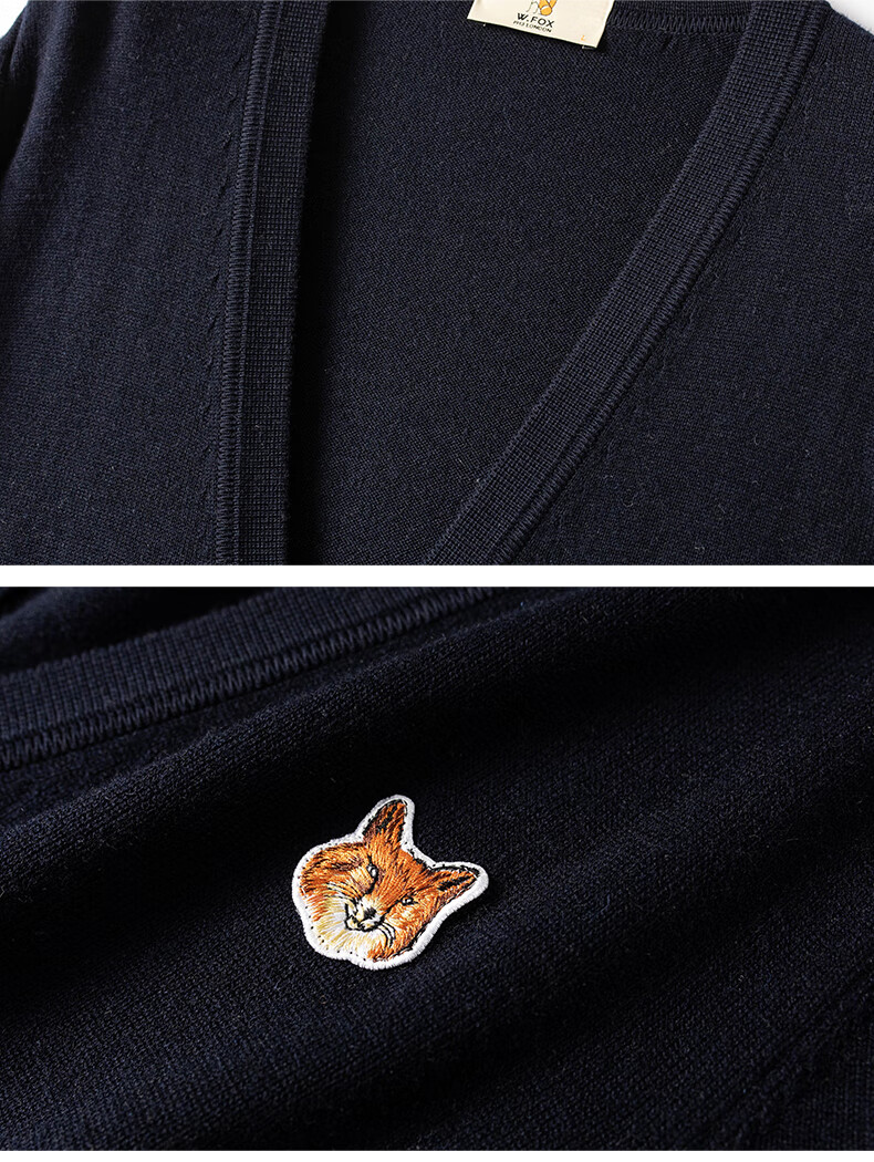 William Fox & Sons Wool Blend Fine Combed Knitted Yarn Classic Retro LOGO Little Fox Head Knitted Cardiga 18