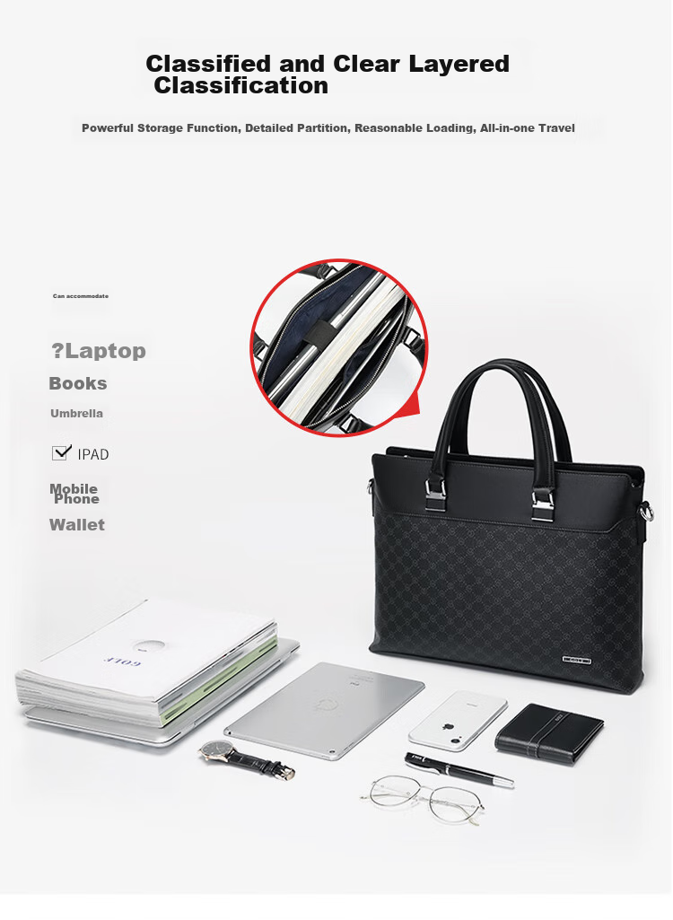 GOLF Briefcase, Men's Handbag, 14-Inch Laptop Bag, Business Office Travel Shoulder Crossbody Bag 10