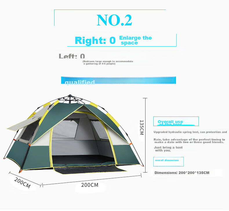 BeiJiLang Outdoor Tent Blackout Sunshade Automatic Quick-Open Camping Overnight Park Picnic Rainproof Breathable Hexagonal Tent 5