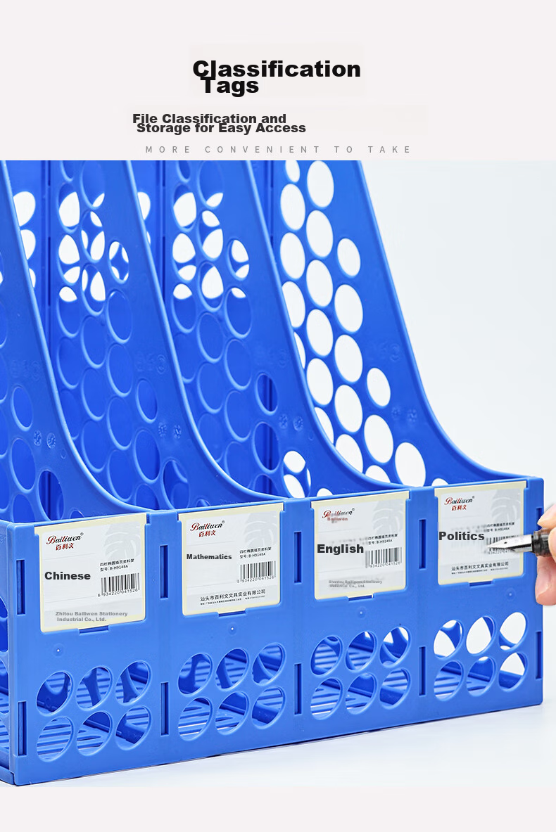 Bailiwen H9138A Sky Blue Three-Column Document Stand, Desktop Bookshelf, File Organizer, Office Desk File Holder, Paper Folder Storage Rack 9