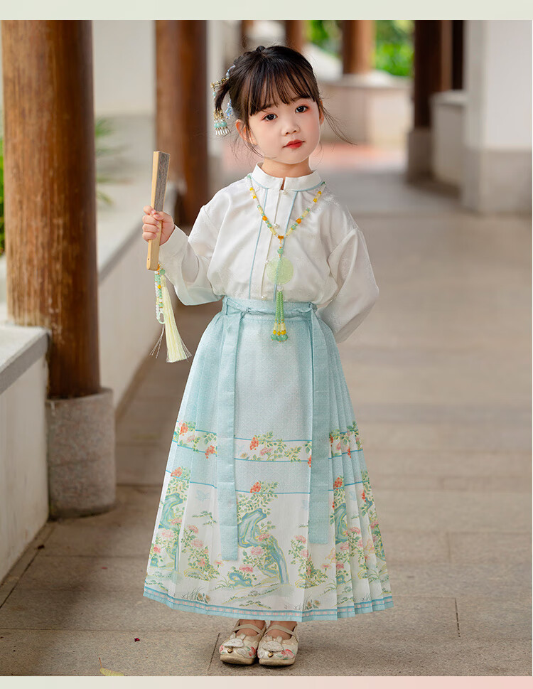 Menghu Yueqing Mountain Hanfu Girls' Spring New Style Children's Chinese-Style Ancient Costume Ming Dynasty Horse-Face Skirt Set, Pink Horse-Face Skirt, Size 100 17
