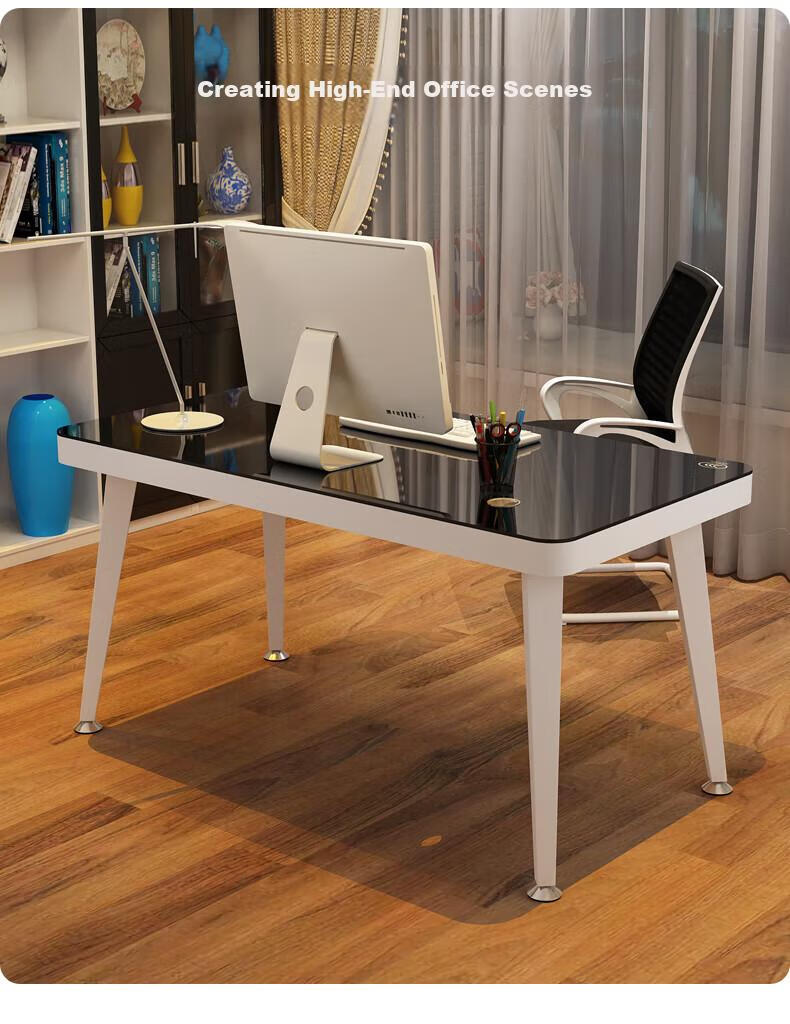 Fanshe Tempered Glass Computer Desk, Glass Desktop Workstation, Thickened Nordic Minimalist Office Desk 7
