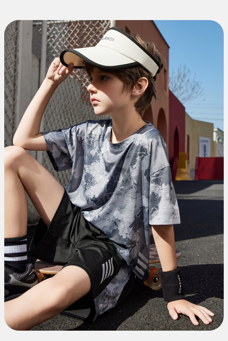 ASK JUNIOR Children's Clothing Set, Boys' Summer Thin Breathable Short-Sleeve T-Shirt And Shorts, Sports Running Two-Piece Set, Tennis Outfit 46