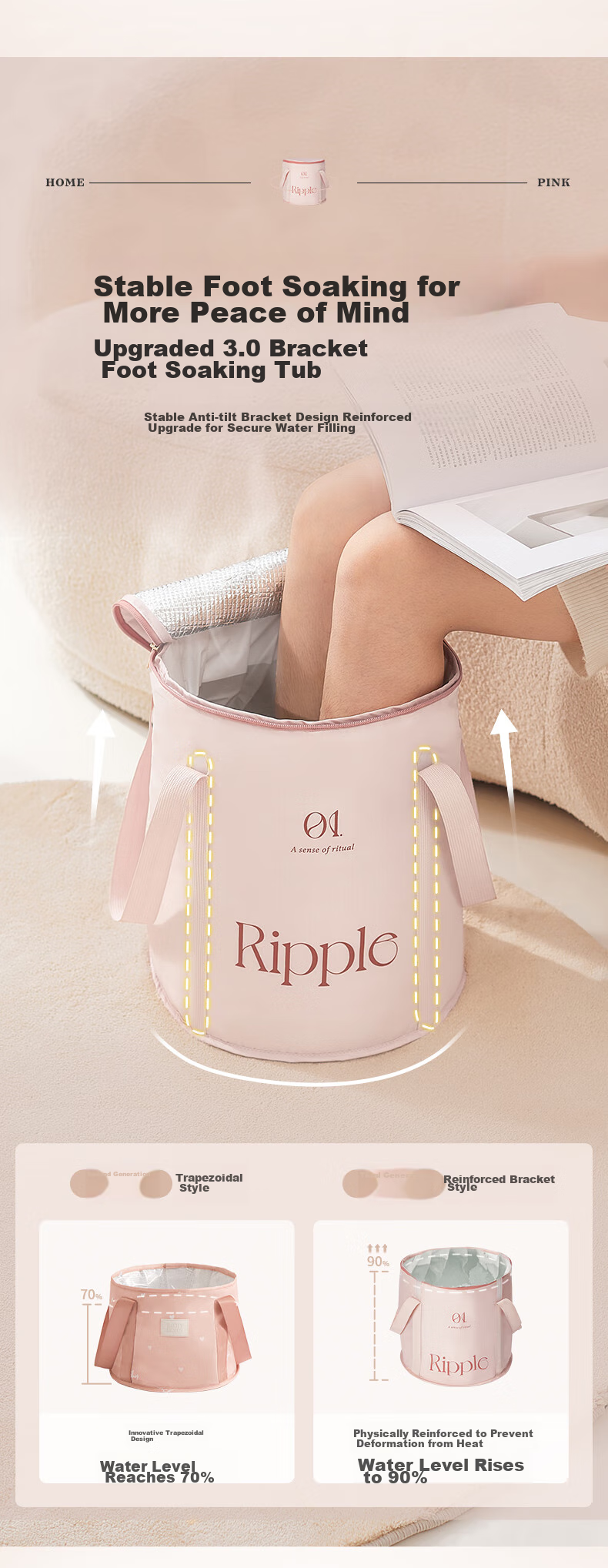 EACHY Foldable Foot Soaking Bucket, Calf Bath Tub, Foot Washing Basin, Deep Portable Home Use, Deep Insulated Foot Soaking Bag, Purple 3