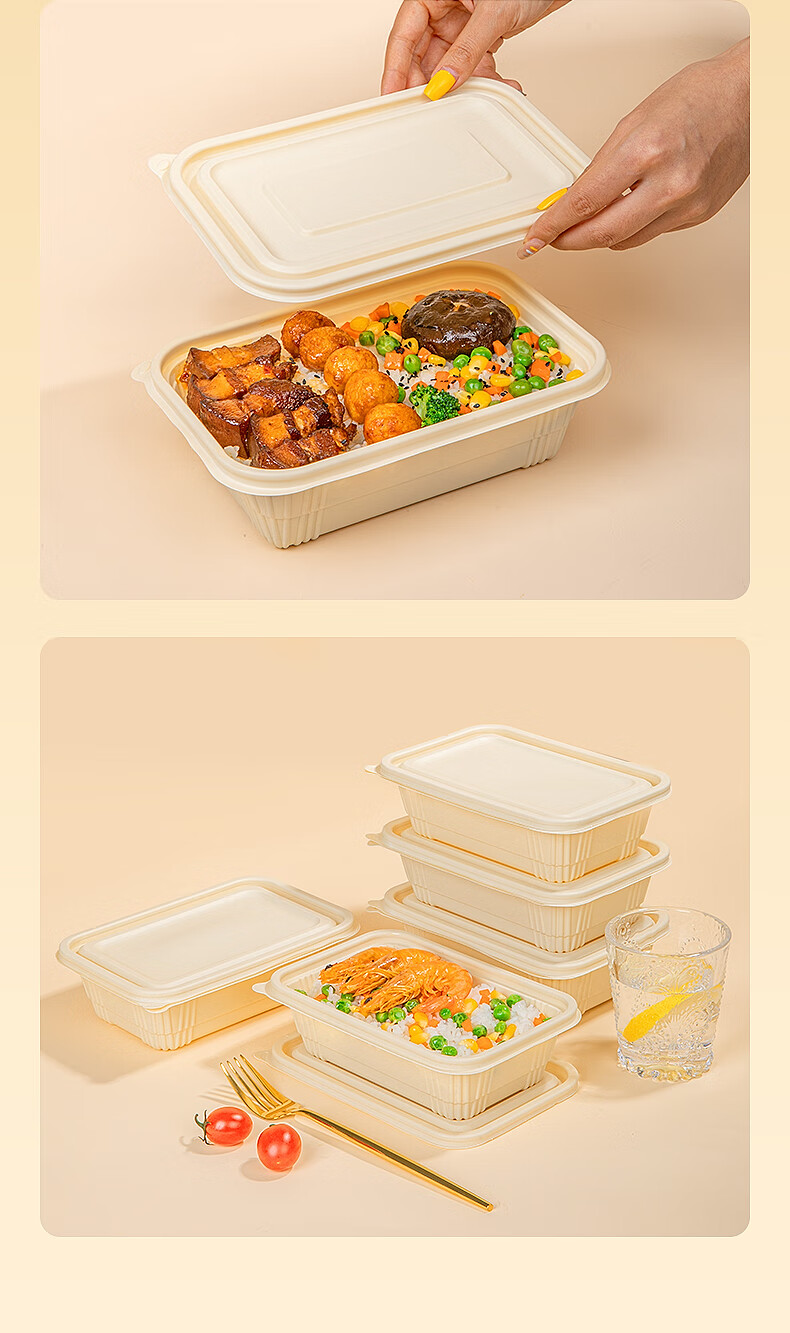 Temeiju Disposable Food Containers, Eco-Friendly Picnic Boxes, 20 Sets, 1150ml with Lids, Takeout Boxes, Corn Starch Containers, Microwave Safe 14