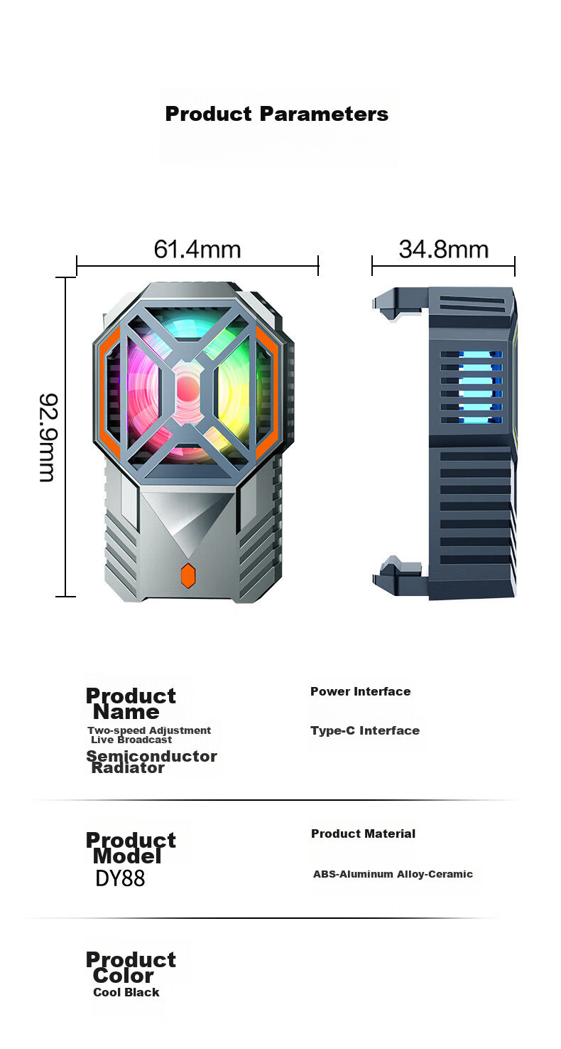 Masentek DY28 Phone Cooler, Semiconductor Magnetic Back Clip Dual-Use, RGB Lighting Effects, Noiseless Cooling, Suitable for Huawei And Apple, E-Sports Grade Strong Cooling, Specially Designed for Mobile Games 14
