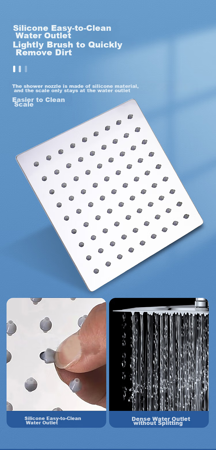 Larsd AL8073 Top Spray Shower Head, 304 Stainless Steel Shower Head, Heat-Resistant, Square Ultra-Thin Top Spray Head 4