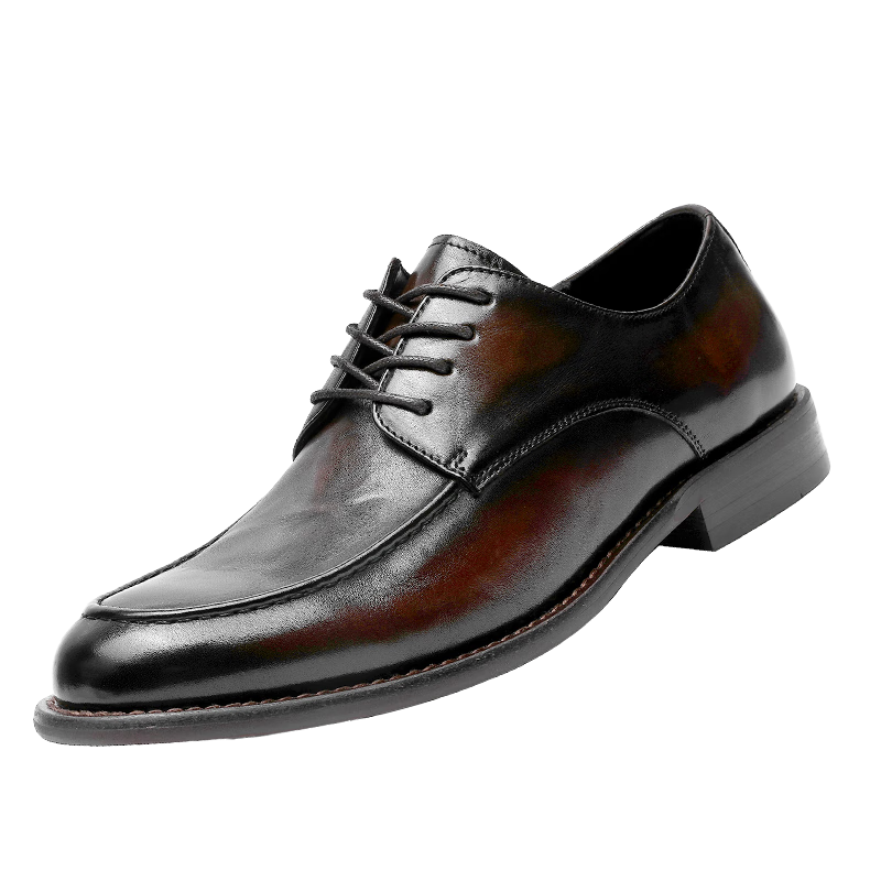 DES AI (DESAI) Hand-Scraped Texture Business Casual Leather Shoes for Men, Genuine Leather Suede Formal Handmade Men's Shoes, Brown, Size 38