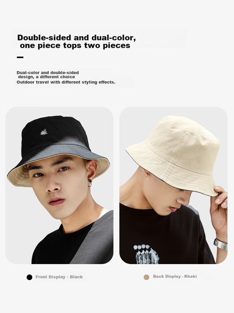 Luomeng Sun Protection Hat for Spring And Summer, Men's Large Head Circumference Hat, Double-Sided Fisherman Hat for Women, Korean Style Versatile Japanese-Style Sun Hat 5