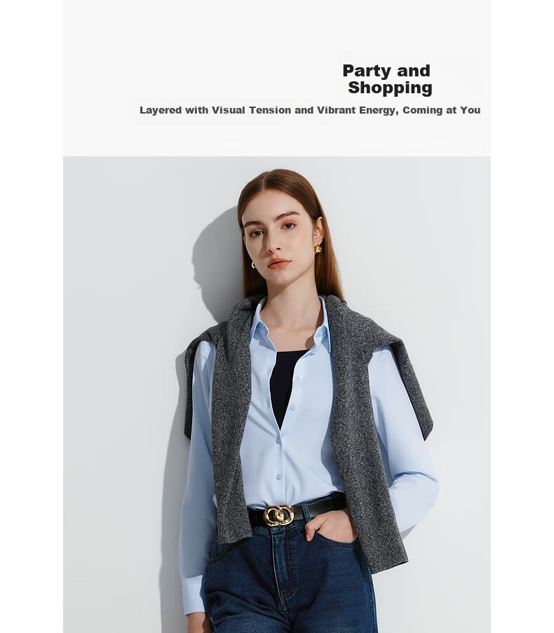 G2000 [Delivery with Bow] Autumn And Winter Mall-Matching Comfortable Draping Formal Long-Sleeve Shirt, Light Blue, Size 34 2