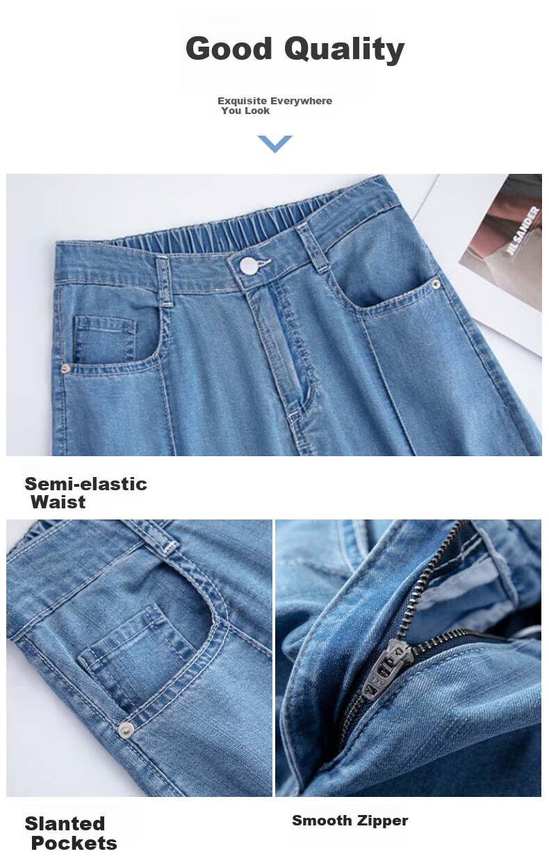 LangSha Stylish Mid-Rise Wide-Leg Pants, Summer Tencel Denim Jeans for Women, High-Waisted Slimming Draping Loose Ice Silk Straight-Leg Trousers 11