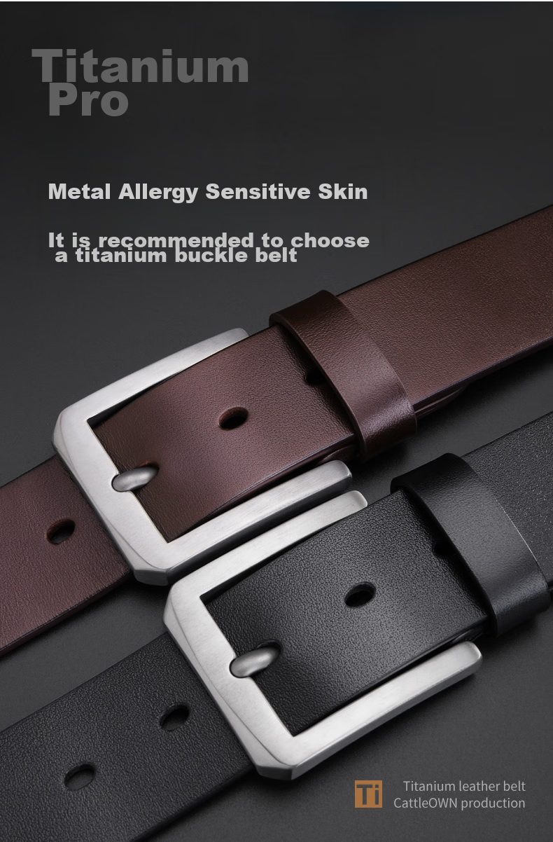 Cattlesboss Titanium Buckle Belt for Men, Luxury Top-Grain Leather Belt, Birthday Gift Box for Men, 3187, Deep Brown, 110cm 8